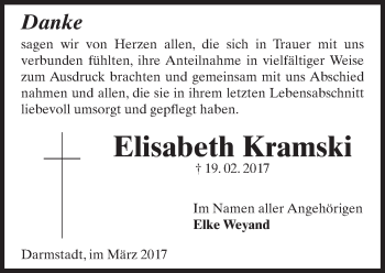 Traueranzeige von Elisabeth Kramski von Trauerportal Echo Online