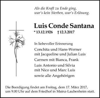 Traueranzeige von Louis Conde Santana von Trauerportal Rhein Main Presse