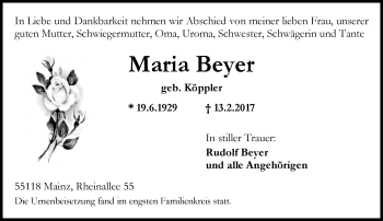 Traueranzeige von Maria Beyer von Trauerportal Rhein Main Presse