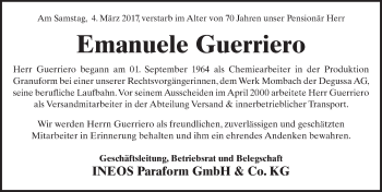 Traueranzeige von Emanuele Guerriero von Trauerportal Rhein Main Presse