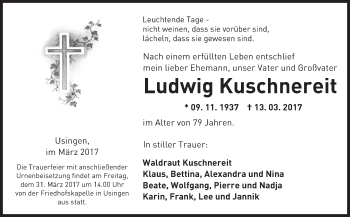 Traueranzeige von Ludwig Kuschnereit von  Usinger Anzeiger