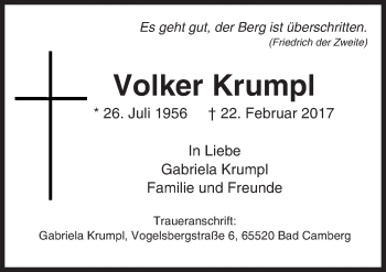 Traueranzeige von Volker Krumpl von  Camberger Anzeiger