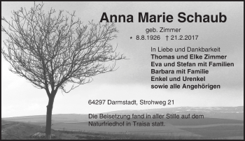 Traueranzeige von Anna Marie Schaub von Trauerportal Echo Online