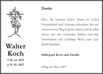 Traueranzeige von Walter Koch von Trauerportal Rhein Main Presse