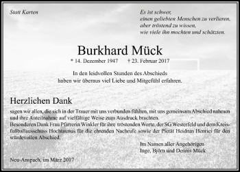 Traueranzeige von Burkhard Mück von  Usinger Anzeiger