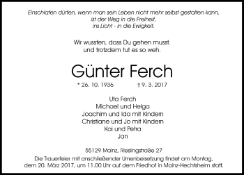 Traueranzeige von Günter Ferch von Trauerportal Rhein Main Presse