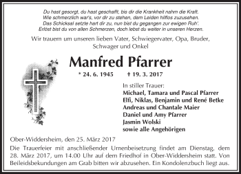 Traueranzeige von Manfred Pfarrer von  Kreisanzeiger