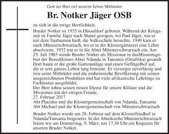 Traueranzeige von Notker Jäger von Trauerportal Rhein Main Presse