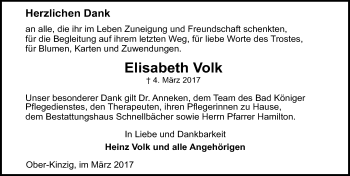 Traueranzeige von Elisabeth Volk von Trauerportal Echo Online