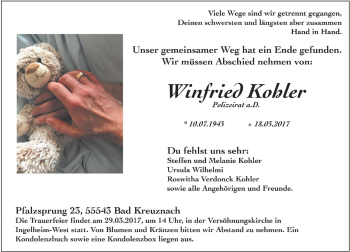 Traueranzeige von Winfried Kohler von Trauerportal Rhein Main Presse
