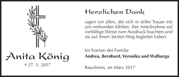 Traueranzeige von Anita König von Trauerportal Rhein Main Presse
