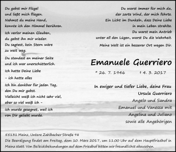 Traueranzeige von Emanuele Guerriero von Trauerportal Rhein Main Presse