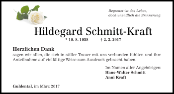 Traueranzeige von Hildegard Schmitt-Kraft von Trauerportal Rhein Main Presse