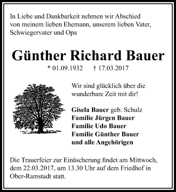 Traueranzeige von Günther Richard Bauer von Trauerportal Echo Online