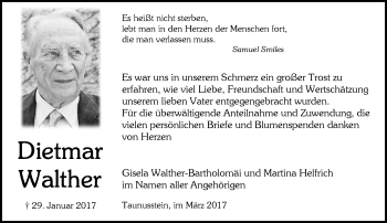 Traueranzeige von Dietmar Walther von Trauerportal Rhein Main Presse