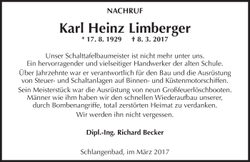 Traueranzeige von Karl Heinz Limberger von Trauerportal Rhein Main Presse