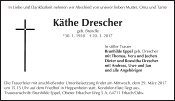 Traueranzeige von Käthe Drescher von Trauerportal Echo Online