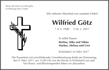 Traueranzeige von Wilfried Götz von  Kreisanzeiger