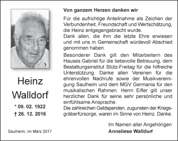 Traueranzeige von Heinz Walldorf von Trauerportal Rhein Main Presse