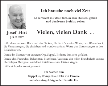 Traueranzeige von Josef Hirt von Trauerportal Rhein Main Presse