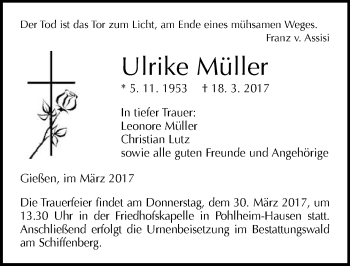 Traueranzeige von Ulrike Müller von  Gießener Anzeiger
