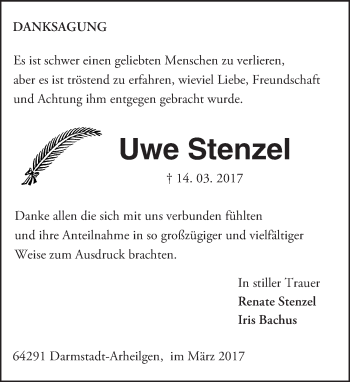 Traueranzeige von Uwe Stenzel von Trauerportal Echo Online