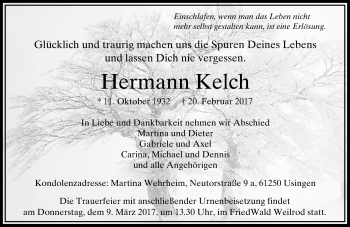 Traueranzeige von Hermann Kelch von  Usinger Anzeiger