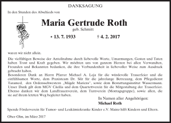 Traueranzeige von Maria Gertrude Roth von Trauerportal Rhein Main Presse