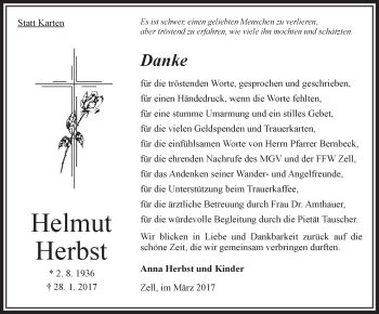 Traueranzeige von Helmut Herbst von VRM Trauer