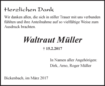 Traueranzeige von Waltraut Müller von Trauerportal Echo Online