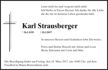 Traueranzeige von Karl Strausberger von Trauerportal Rhein Main Presse