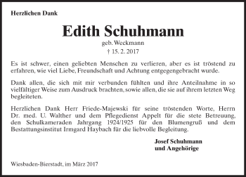 Traueranzeige von Edith Schuhmann von Trauerportal Rhein Main Presse Traueranzeige von Edith Schuhmann von Trauerportal Rhein Main Presse
