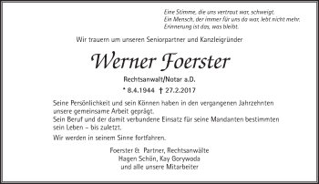 Traueranzeige von Werner Foerster von Trauerportal Rhein Main Presse Traueranzeige von Werner Foerster von Trauerportal Rhein Main Presse