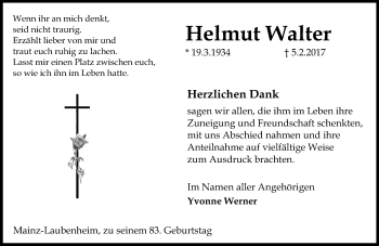 Traueranzeige von Helmut Walter von Trauerportal Rhein Main Presse
