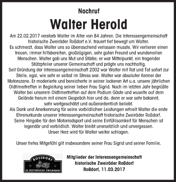 Traueranzeige von Walter Herold von Trauerportal Echo Online