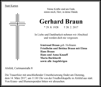Traueranzeige von Gerhard Braun von VRM Trauer