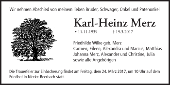 Traueranzeige von Karl-Heinz Merz von Trauerportal Echo Online