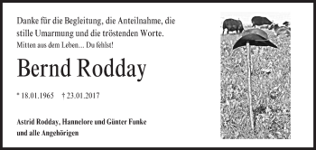 Traueranzeige von Bernd Rodday von VRM Trauer