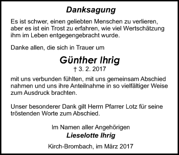 Traueranzeige von Günther Ihrig von Trauerportal Echo Online