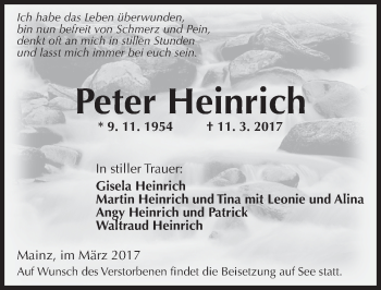 Traueranzeige von Peter Heinrich von Trauerportal Rhein Main Presse