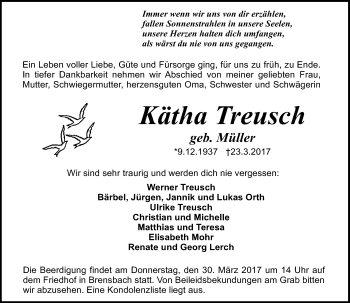 Traueranzeige von Kätha Treusch von Trauerportal Echo Online
