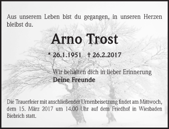 Traueranzeige von Arno Trost von Trauerportal Rhein Main Presse Traueranzeige von Arno Trost von Trauerportal Rhein Main Presse