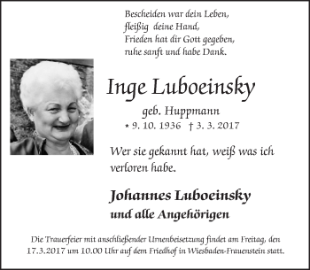 Traueranzeige von Inge Luboeinsky von Trauerportal Rhein Main Presse Traueranzeige von Inge Luboeinsky von Trauerportal Rhein Main Presse