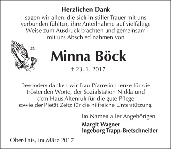 Traueranzeige von Minna Böck von  Kreisanzeiger