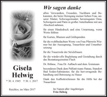 Traueranzeige von Gisela Helwig von VRM Trauer
