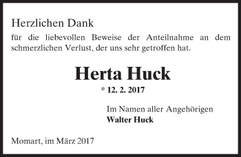 Traueranzeige von Herta Huck von Trauerportal Echo Online