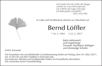 Traueranzeige von Bernd Löffler von  Kreisanzeiger