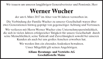 Traueranzeige von Werner Wucher von Trauerportal Rhein Main Presse