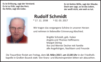 Traueranzeige von Rudolf Schmidt von  Gießener Anzeiger