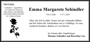 Traueranzeige von Emma Margarete Schindler von VRM Trauer